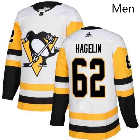 Mens Adidas Pittsburgh Penguins 62 Carl Hagelin Authentic White Away NHL Jersey
